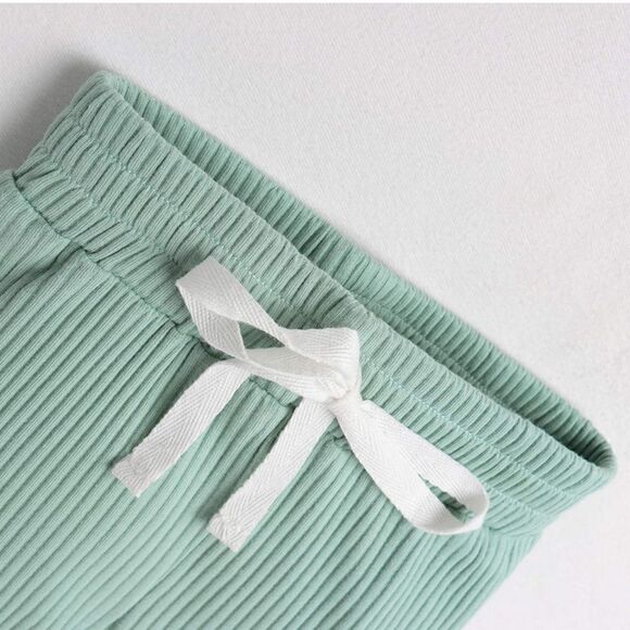 Long Sleeve Knitted Cotton Onesie Romper & Pants Mint Green 6-12 months - Picture 6 of 8